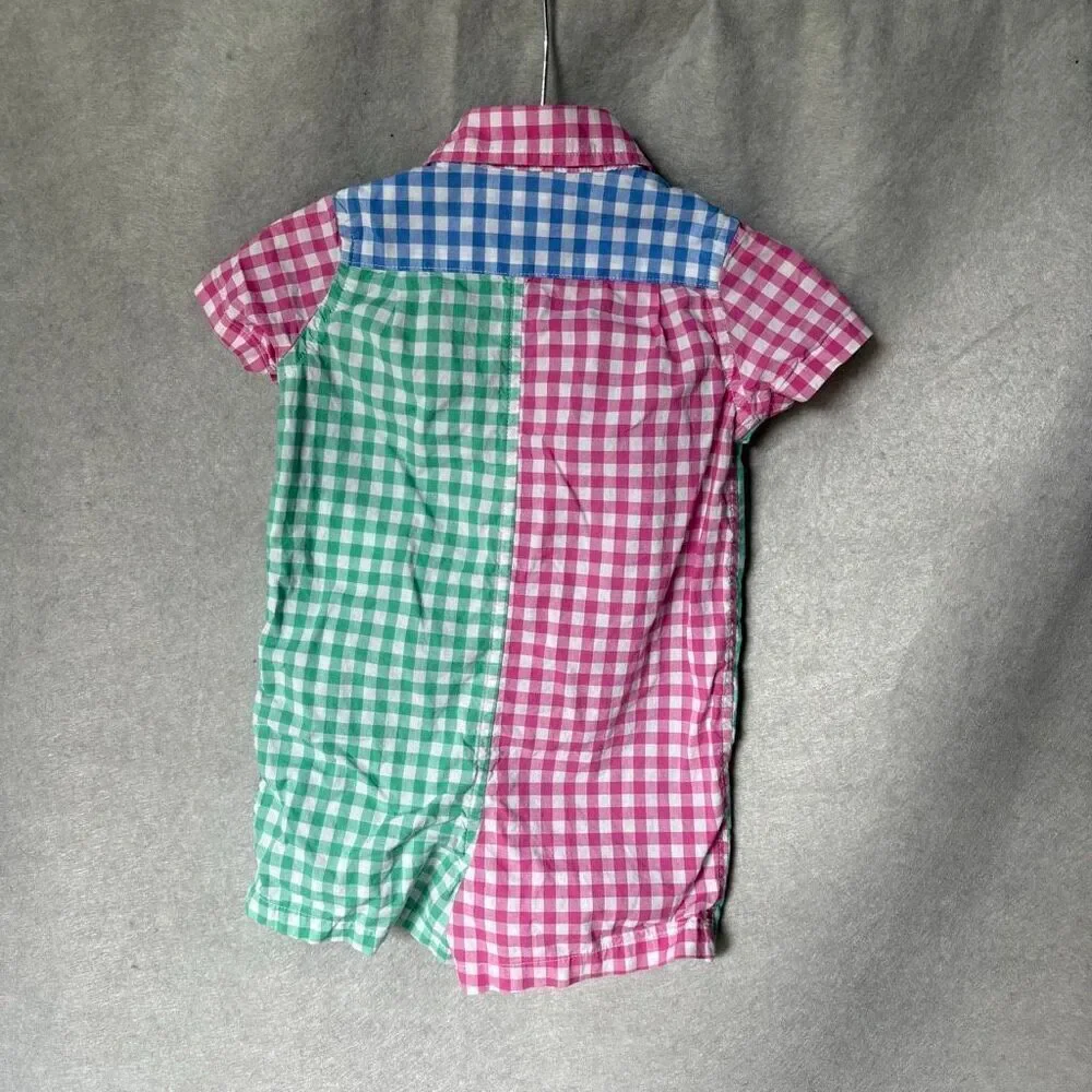 Ralph Lauren Gingham Cotton Poplin Fun Shortall Size 6M Baby Pastels Unisex
